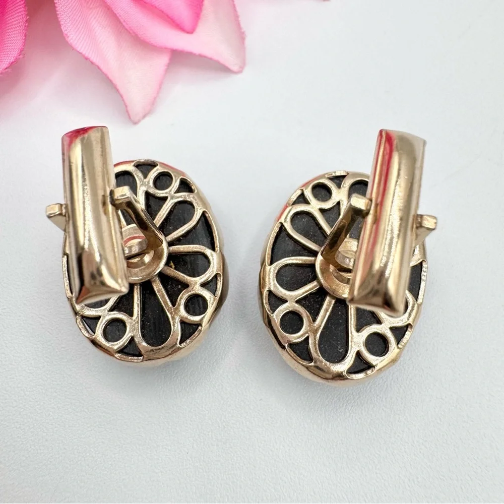 Vintage Hematite-Style Oval Cabochon Scalloped Bezel Men’s Cufflinks Oversized